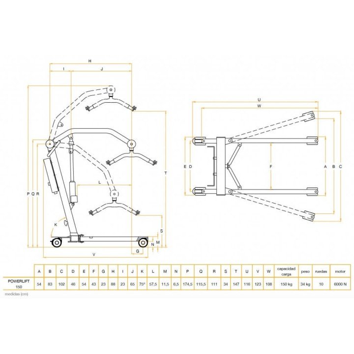 Grua transferencia ortopedia powerlift 150 Kg
