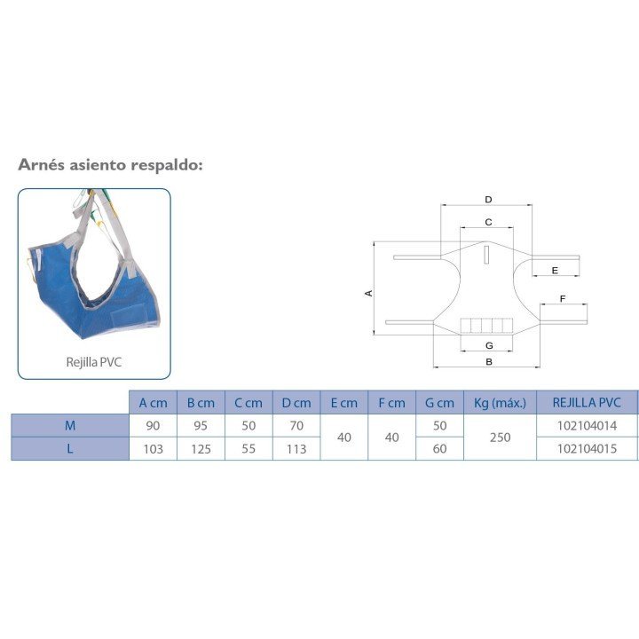 Arnés baño - Asiento respaldo rejilla PVC. Para Grúa de Transferencia Winncare