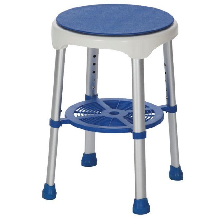 Taburete Baño Turín Azul 4 Patas Inoxidable Giratorio