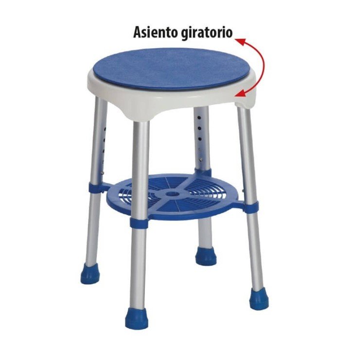 Taburete Baño Turín Azul 4 Patas Inoxidable Giratorio
