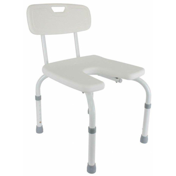 Taburete Baño Samba "U" Blanco 4 Patas Inoxidable Respaldo