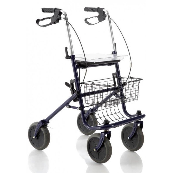 Rollator Asiento Bandeja Cesta Frenos 4 Ruedas Azul