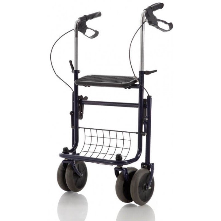 Rollator Asiento Bandeja Cesta Frenos 4 Ruedas Azul