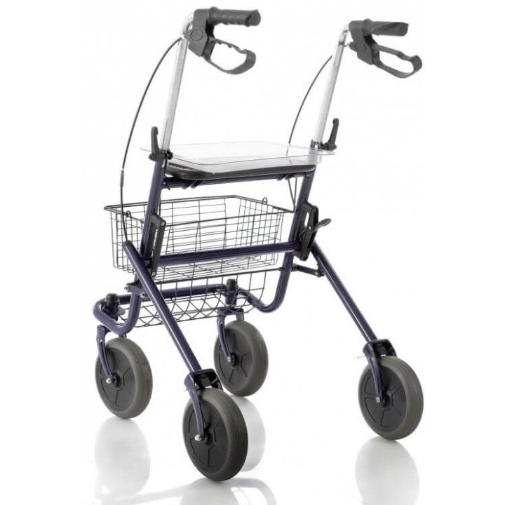 Rollator Asiento Bandeja Cesta Frenos 4 Ruedas Azul
