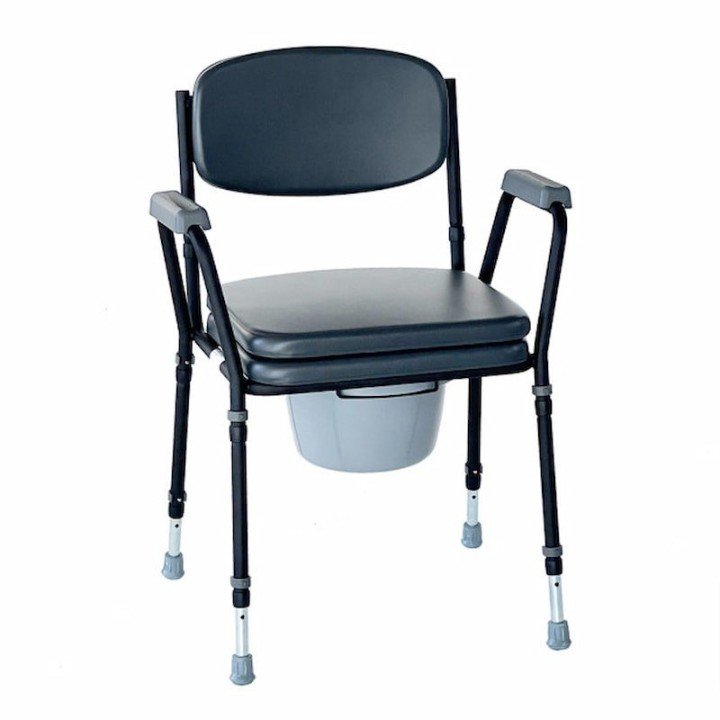Silla WC Service Negra 100KG Tapadera Abatible