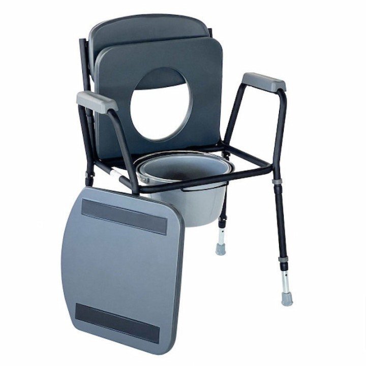 Silla WC Service Negra 100KG Tapadera Abatible