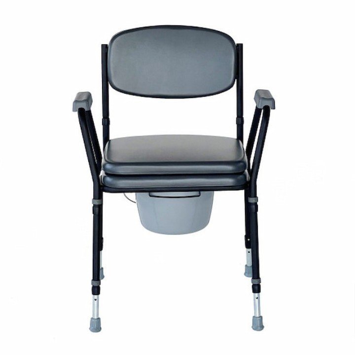 Silla WC Service Negra 100KG Tapadera Abatible