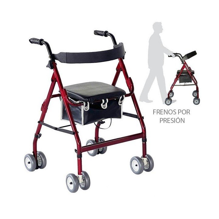 Andador Aluminio Roler Cestilla Inferior Rojo Acolchado
