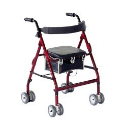 Andador Aluminio Roler Cestilla Inferior Rojo Acolchado