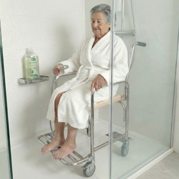 Silla de ruedas inodoro y ducha con ruedas aluminio